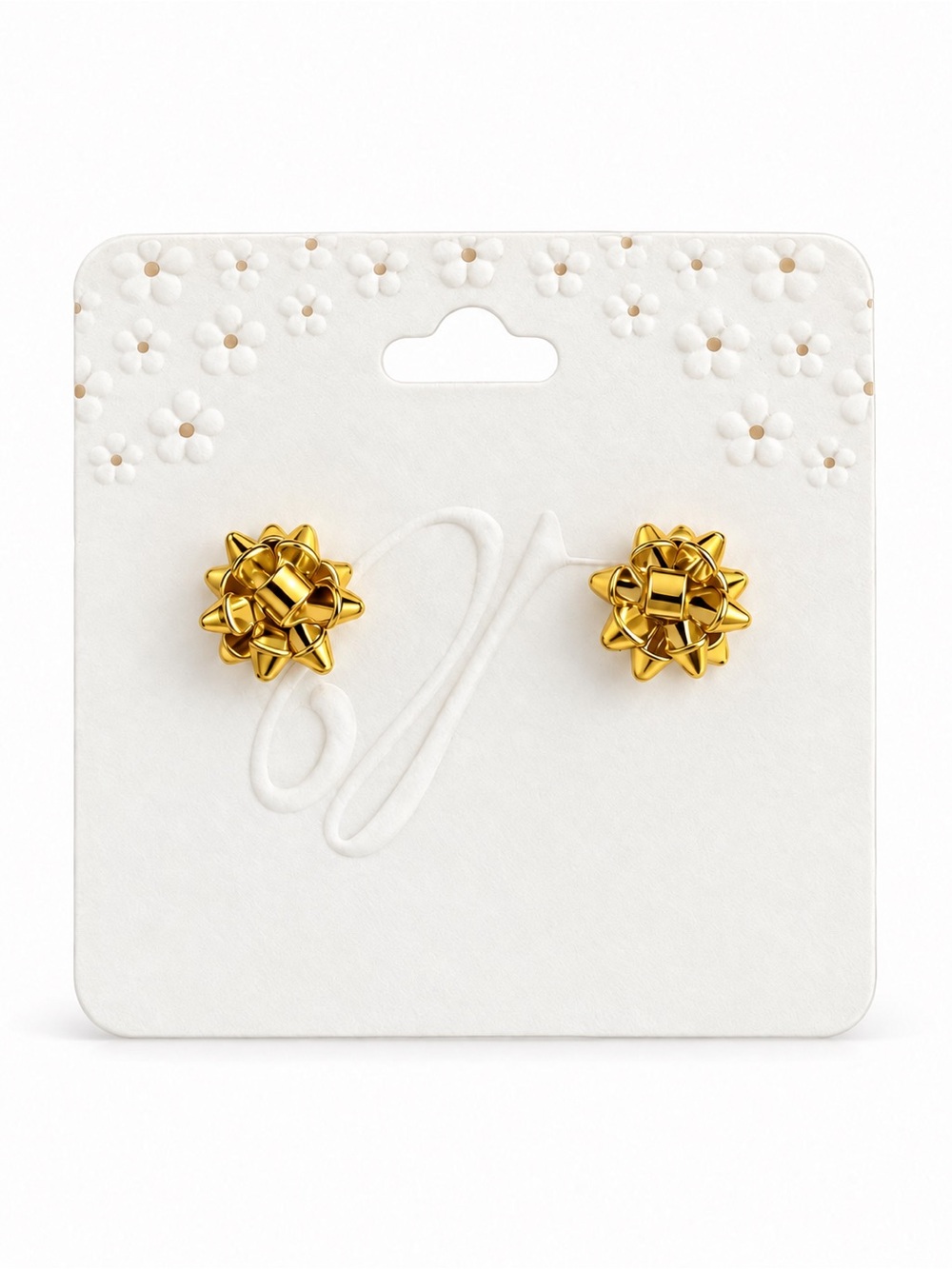 Gold Bow Shiny Metal Gift Wrap Santa Claus Christmas Mini 1/2" Post Earrings